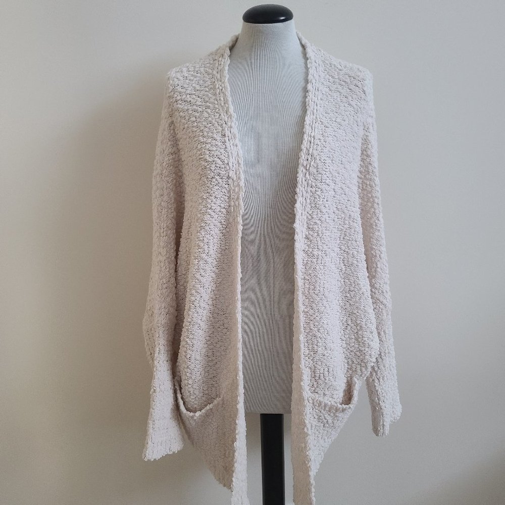 Umgee Womens Sweater Large Ivory Popcorn Knit Oversize Boxy Open Front Cardigan